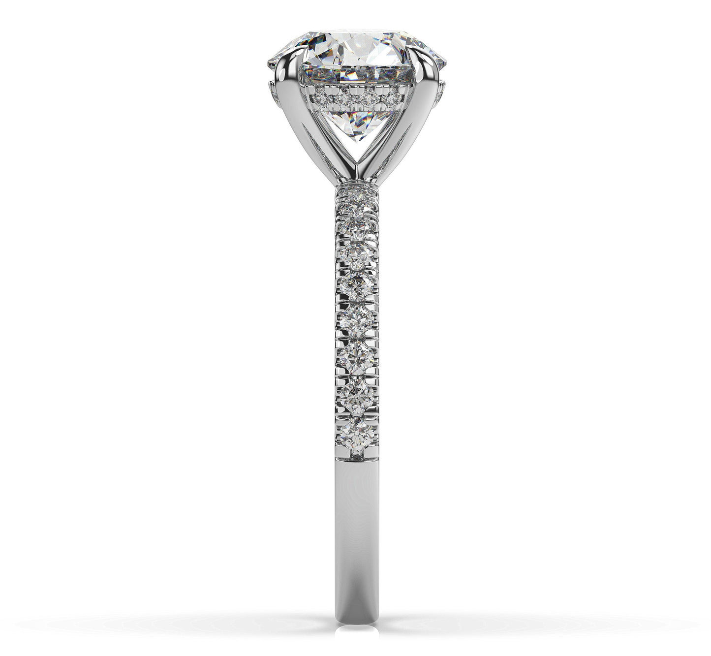 Round Brilliant White Gold Pave Moissanite Engagement Ring