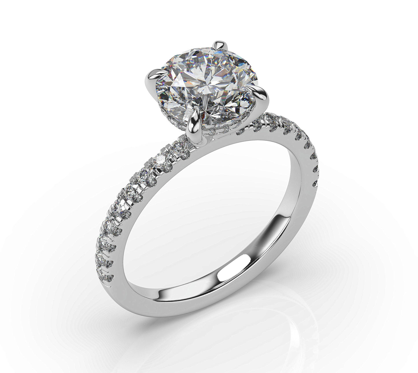 Round Brilliant White Gold Pave Moissanite Engagement Ring