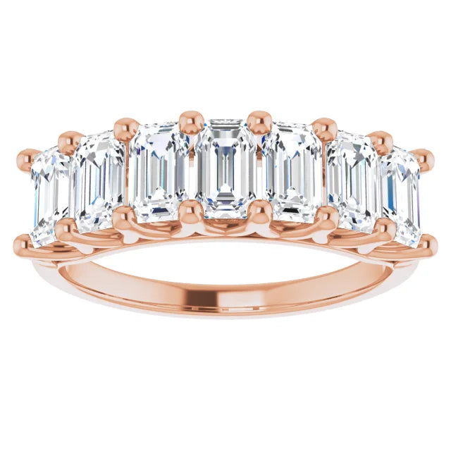 Seven Stone Emerald Cut Moissanite Anniversary Band