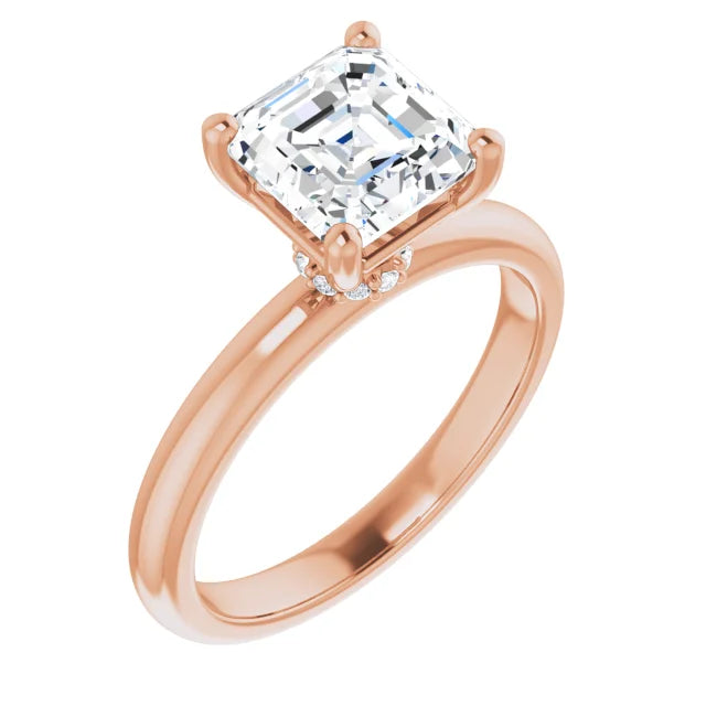 Asscher Low Hidden Halo Solitaire Engagement Ring