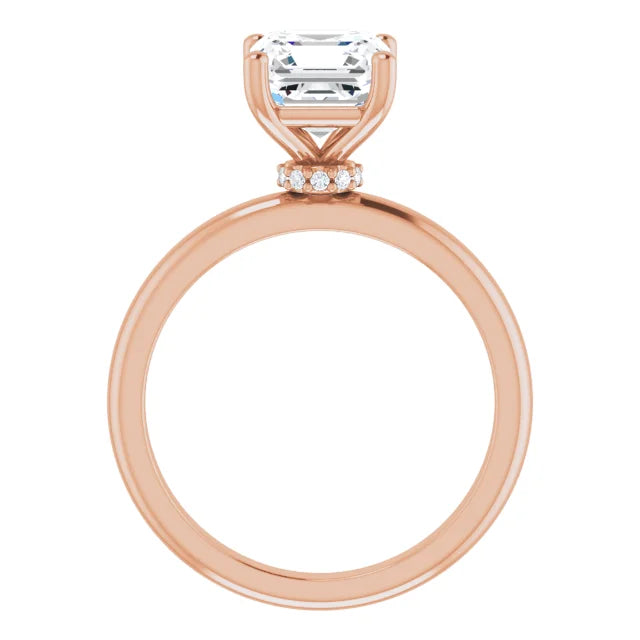 Asscher Low Hidden Halo Solitaire Engagement Ring