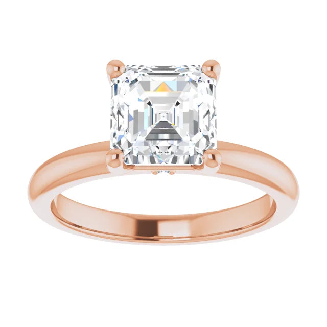 Asscher Low Hidden Halo Solitaire Engagement Ring