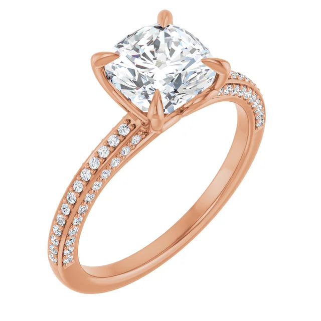 Cushion Rose Gold Pave Moissanite Engagement Ring