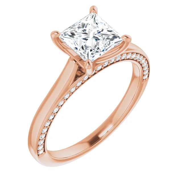 Princess Rose Gold Solitaire Moissanite Engagement Ring