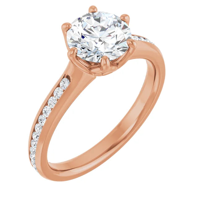 Round Brilliant Six Claw Channel Set Style Engagement Ring