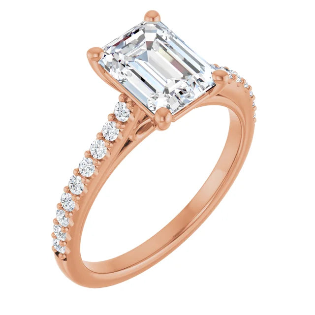 Emerald Rose Gold Pave Style Moissanite Engagement Ring