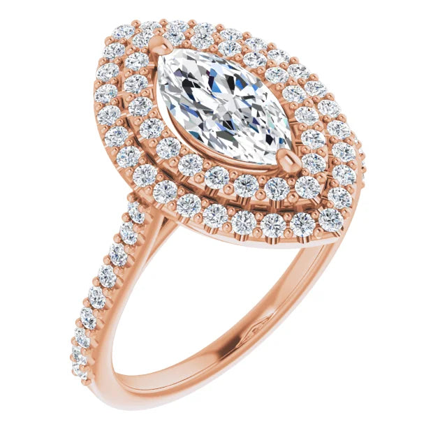 Marquise Double Halo Rose Gold Moissanite Engagement Ring