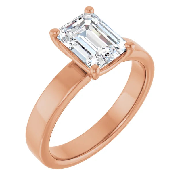 Emerald Rose Gold Wide Band Solitaire Moissanite Engagement Ring