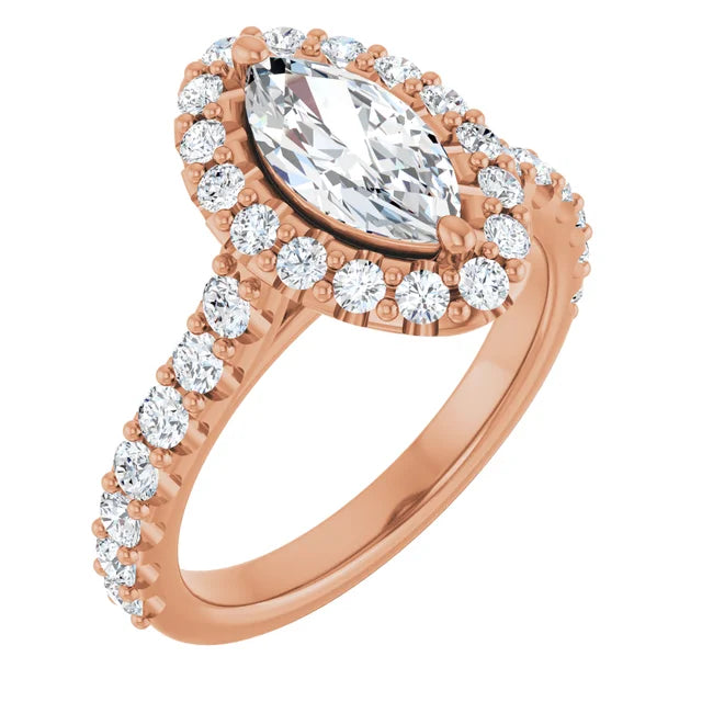 Marquise Rose Gold Halo Moissanite Engagement Ring