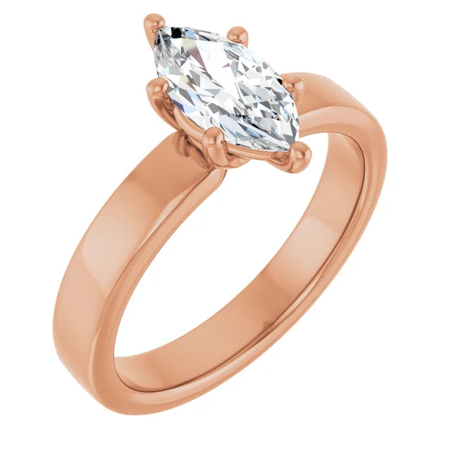 Marquise Rose Gold Wide Band Solitaire Moissanite Engagement Ring