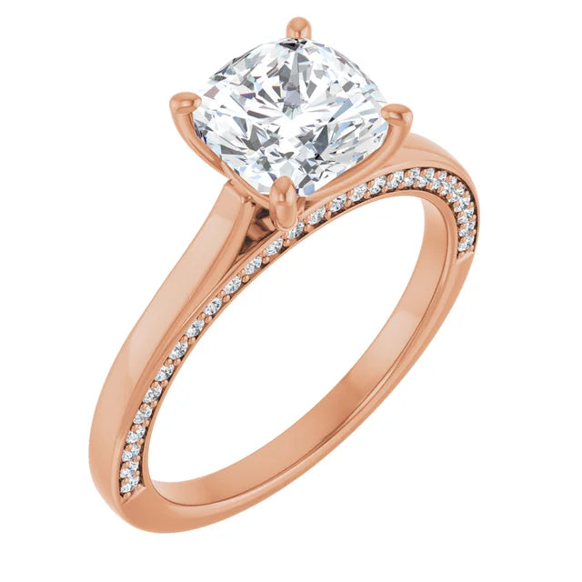 Cushion Solitaire & Hidden Diamond Band Engagement Ring