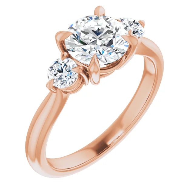 Round Brilliant Rose Gold Tri Stone Moissanite Engagement Ring