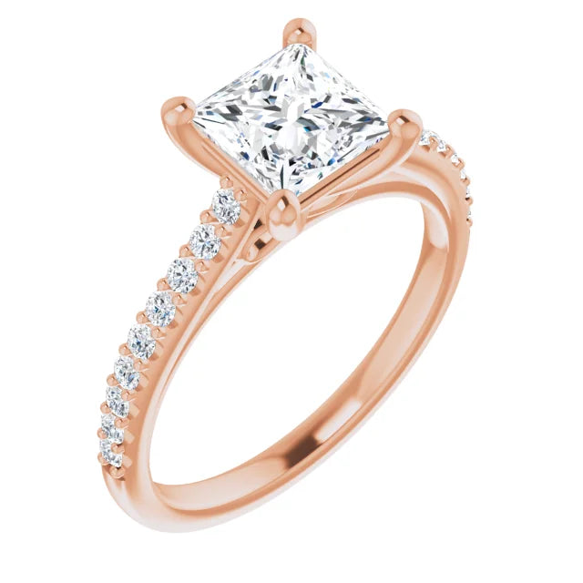 Princess Rose Gold Pave Style Moissanite Engagement Ring
