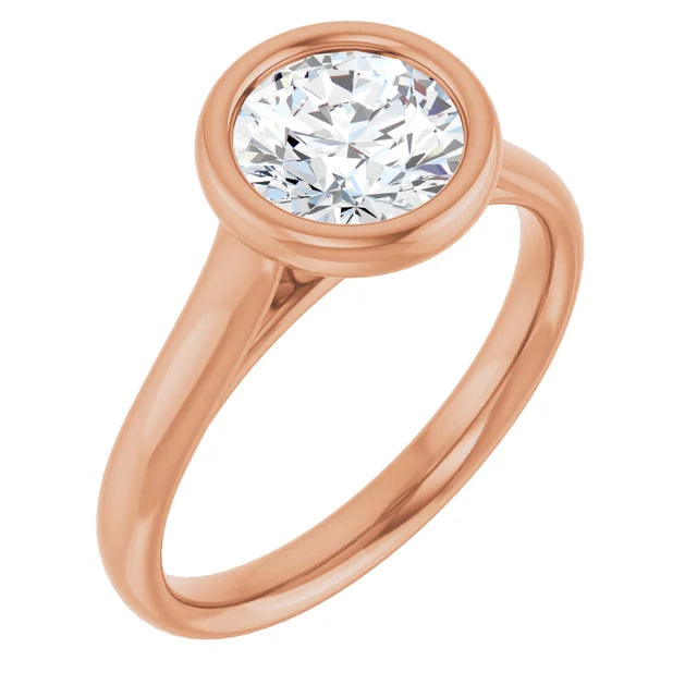 Round Brilliant Rose Gold Solitaire Bezel Moissanite Engagement Ring