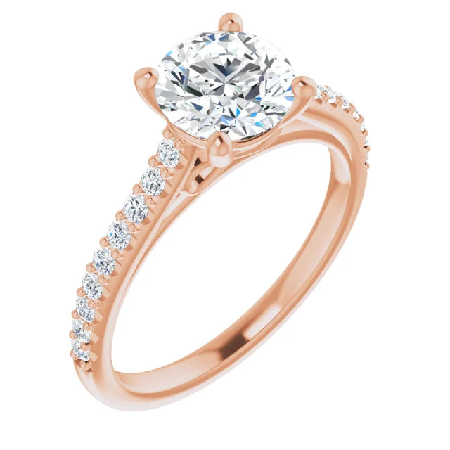 Round Brilliant Rose Gold Pave Style Moissanite Engagement Ring