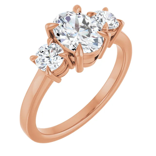 Oval Yellow Gold Tri Stone Moissanite Engagement Ring