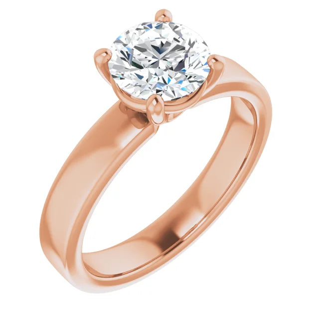 Round Brilliant Rose Gold Wide Band Solitaire Moissanite Engagement Ring