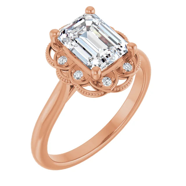 Emerald Rose Gold Halo Moissanite Engagement Ring