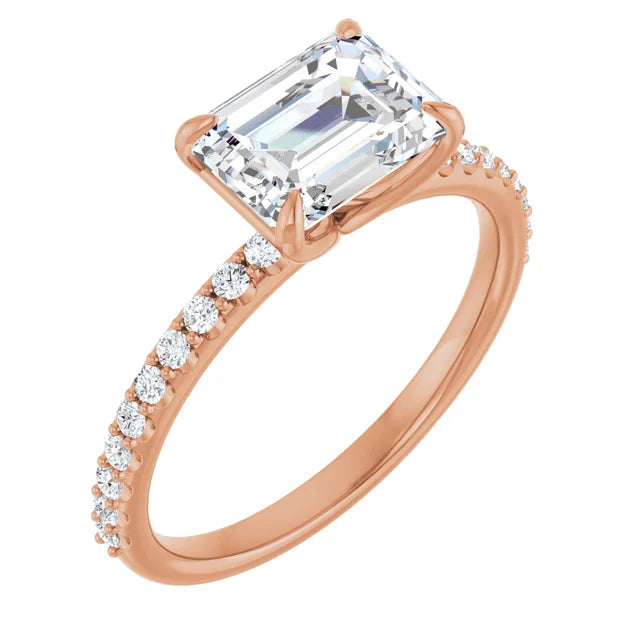 Emerald Rose Gold East West Pave Moissanite Engagement Ring