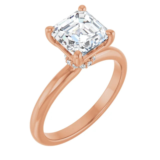 Asscher Rose Gold Solitaire Moissanite Engagement Ring