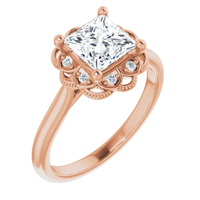 Princess Rose Gold Halo Moissanite Engagement Ring