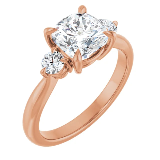 Cushion Rose Gold Tri Stone Moissanite Engagement Ring