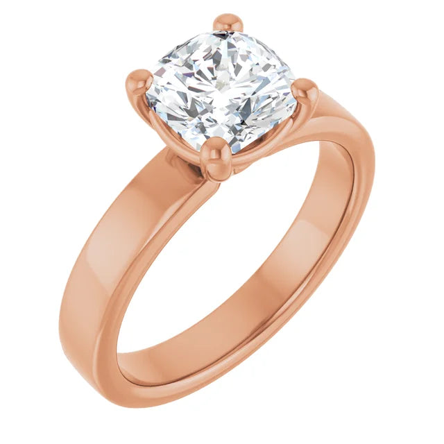 Cushion Rose Gold Wide Band Solitaire Moissanite Engagement Ring