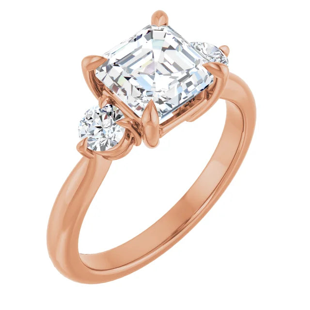 Asscher Rose Gold Tri Stone Moissanite Engagement Ring