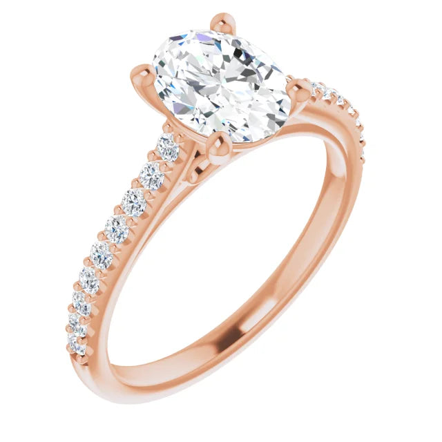 Oval Rose Gold Pave Style Moissanite Engagement Ring