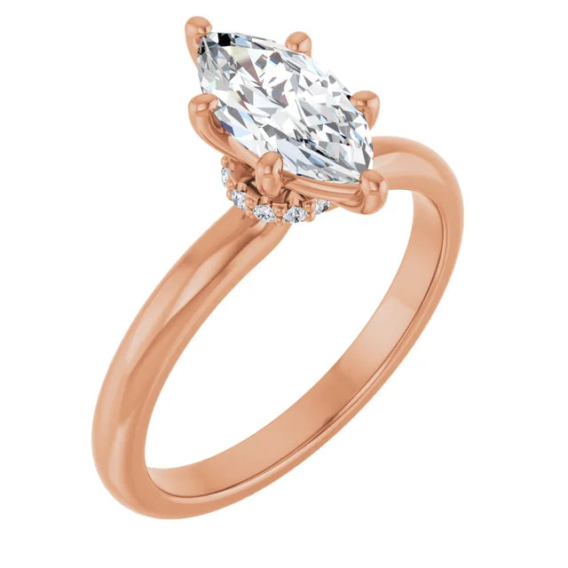 Marquise Rose Gold Solitaire Moissanite Engagement Ring