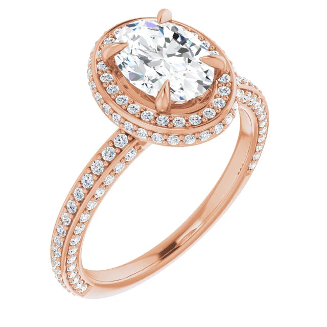 Oval Rose Gold Halo Pave Style Moissanite Engagement Ring