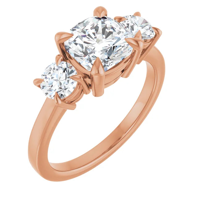 Cushion Rose Gold Tri Stone Moissanite Engagement Ring