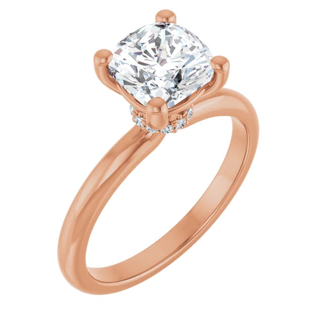 Cushion Low Hidden Halo Solitaire Engagement Ring
