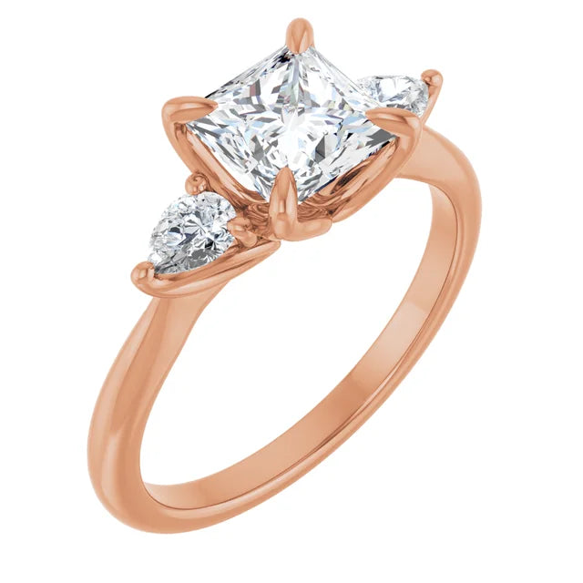 Princess Rose Gold Tri Stone Moissanite Engagement Ring