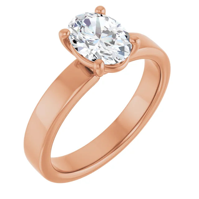 Oval Rose Gold Wide Band Solitaire Moissanite Engagement Ring