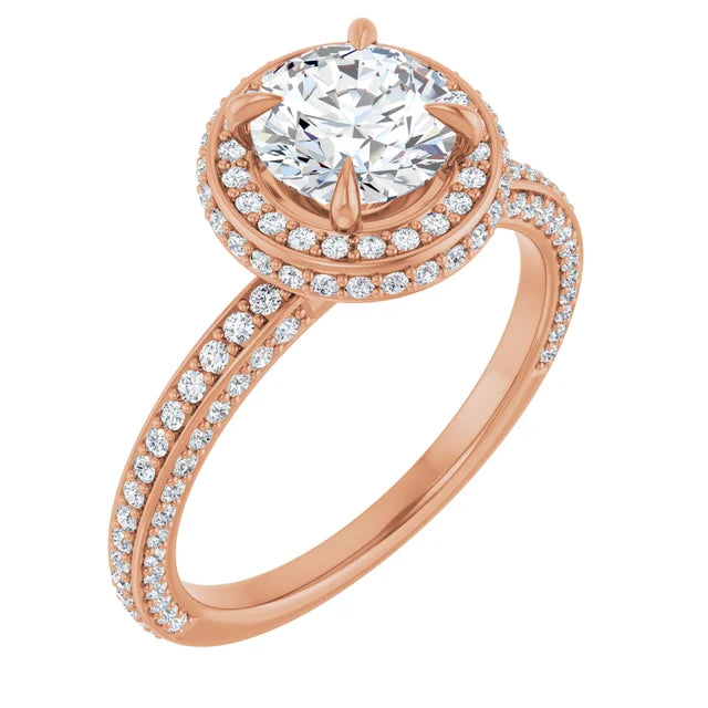 Round Brilliant Rose Gold Halo Pave Style Moissanite Engagement Ring