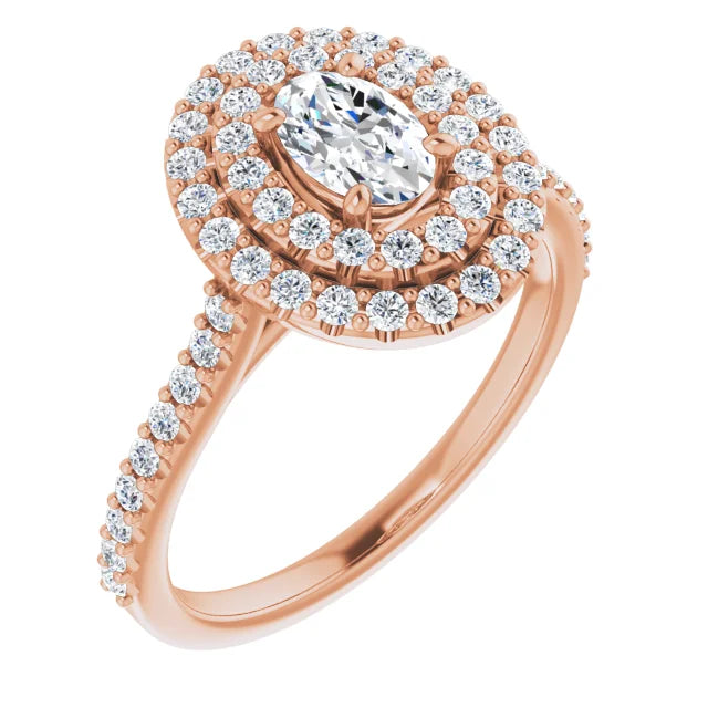 Oval Double Halo Rose Gold Lab Diamond Engagement Ring