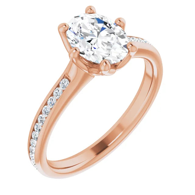 Oval Six Claw Channel Set Style Engagement Ring