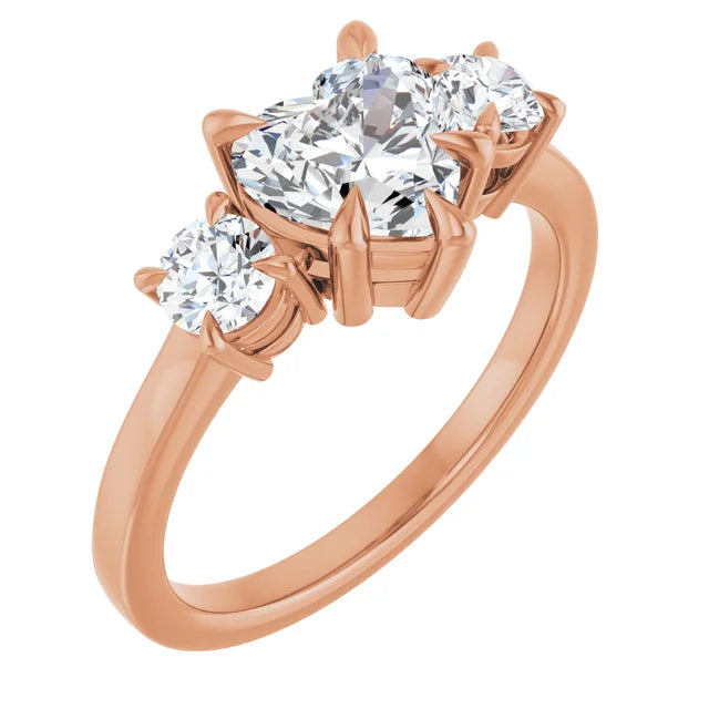 Heart Rose Gold Tri Stone Moissanite Engagement Ring