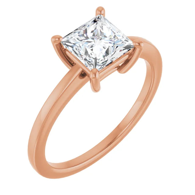 Princess Rose Gold Solitaire Moissanite Engagement Ring