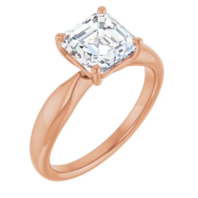 Asscher Rose Gold Solitaire Moissanite Engagement Ring