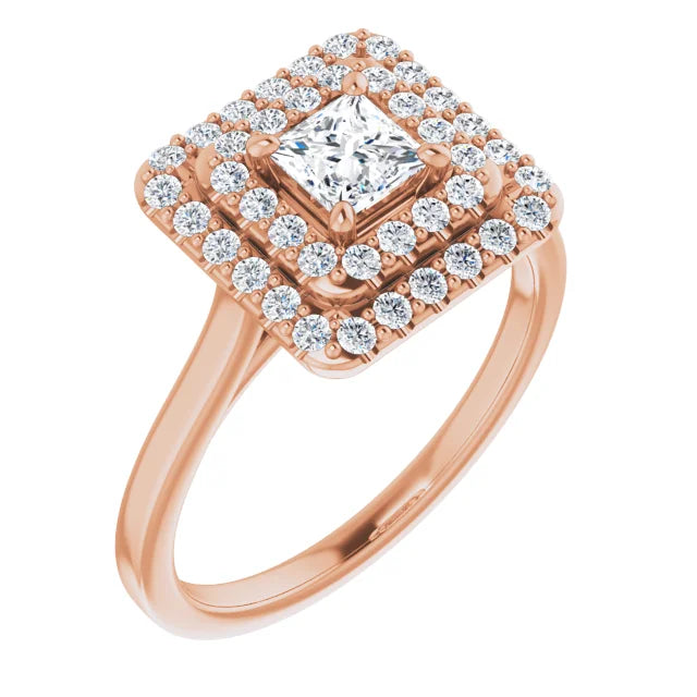 Princess Rose Gold Double Halo Solitaire Moissanite Engagement Ring
