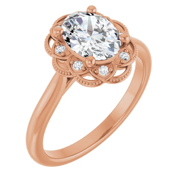 Oval Rose Gold Halo Moissanite Engagement Ring