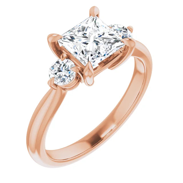 Princess Rose Gold Tri Stone Moissanite Engagement Ring