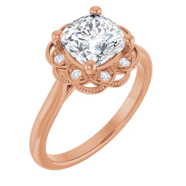 Cushion Rose Gold Halo Moissanite Engagement Ring