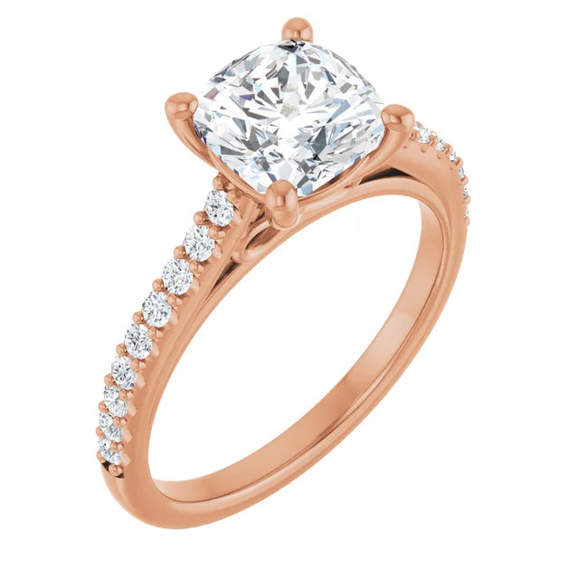 Cushion Rose Gold Pave Style Moissanite Engagement Ring
