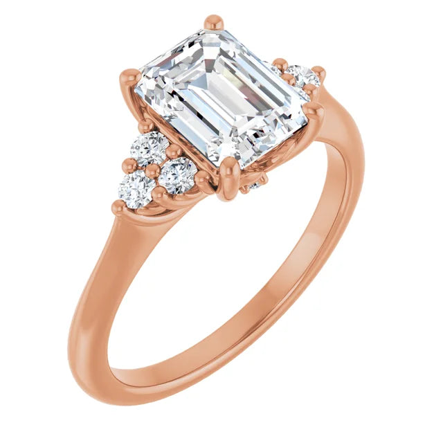 Emerald Rose Gold Accent Style Moissanite Engagement Ring