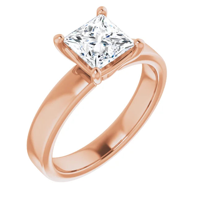 Princess Rose Gold Wide Band Solitaire Moissanite Engagement Ring