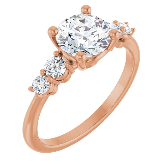 Round Brilliant Multi Stone Accent Style Engagement Ring
