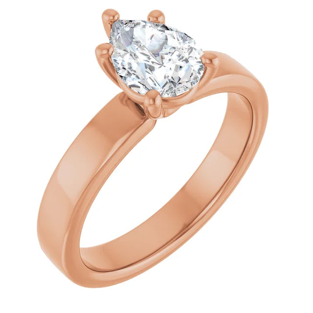 Pear Rose Gold Wide Band Solitaire Moissanite Engagement Ring